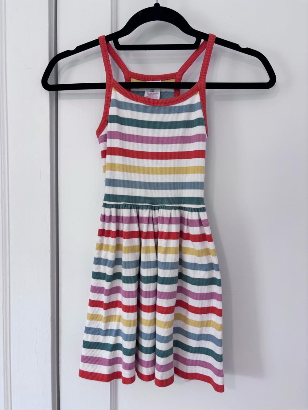 Mini Boden Rainbow Stripe Tank Dress with Red Trim - Picture 4 of 5